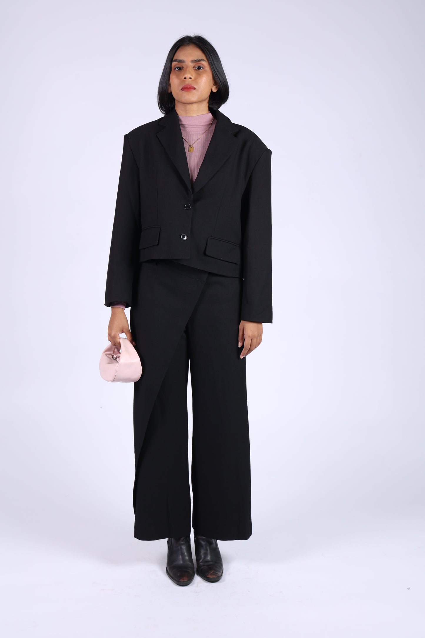 Black Cotton Jacket & Pants Set