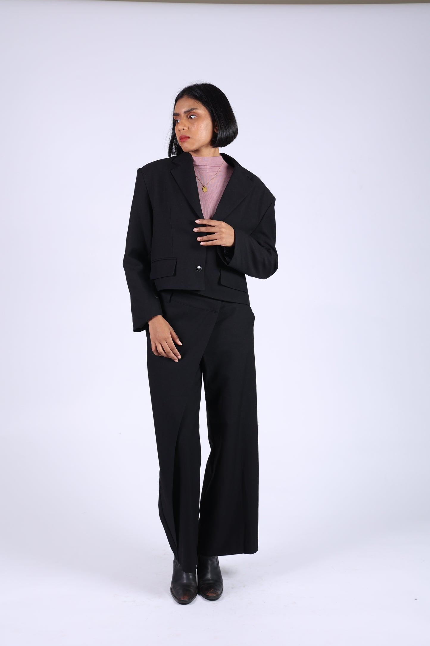 Black Cotton Jacket & Pants Set