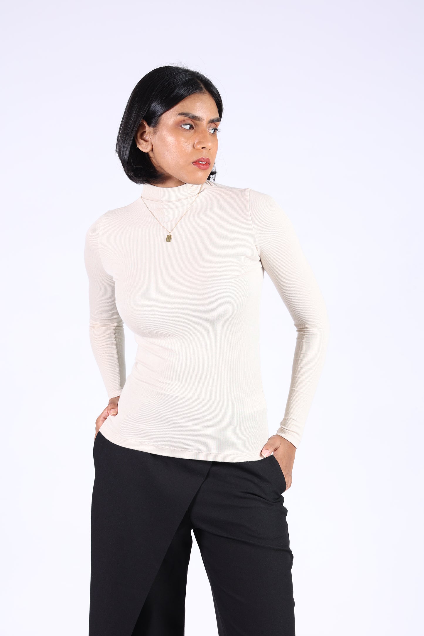 Off-White Cotton Polo Neck T-shirt