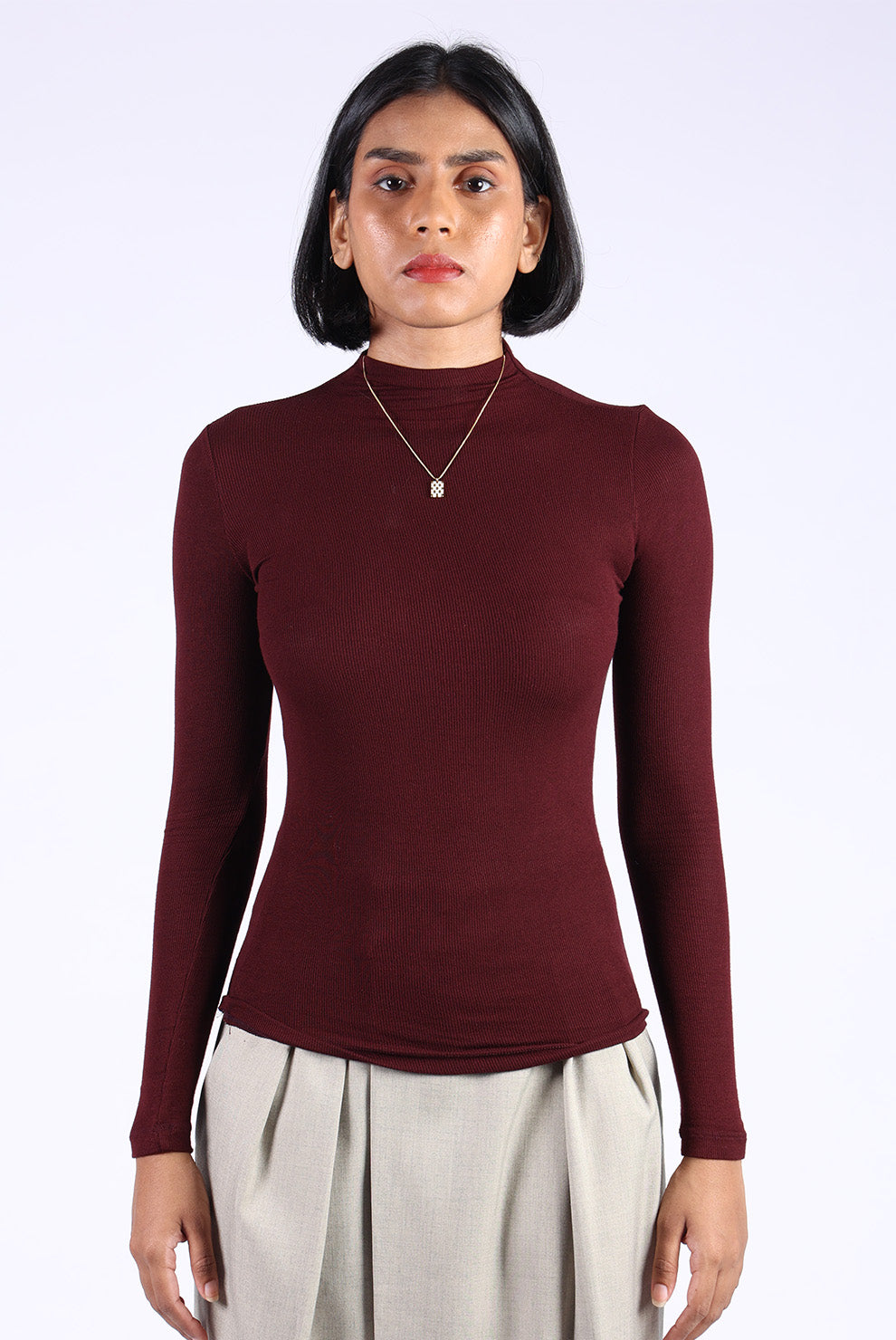 Maroon Cotton Polo Neck T-Shirt