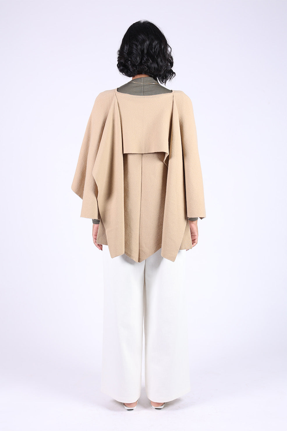 Beige Cardigan Style Poncho
