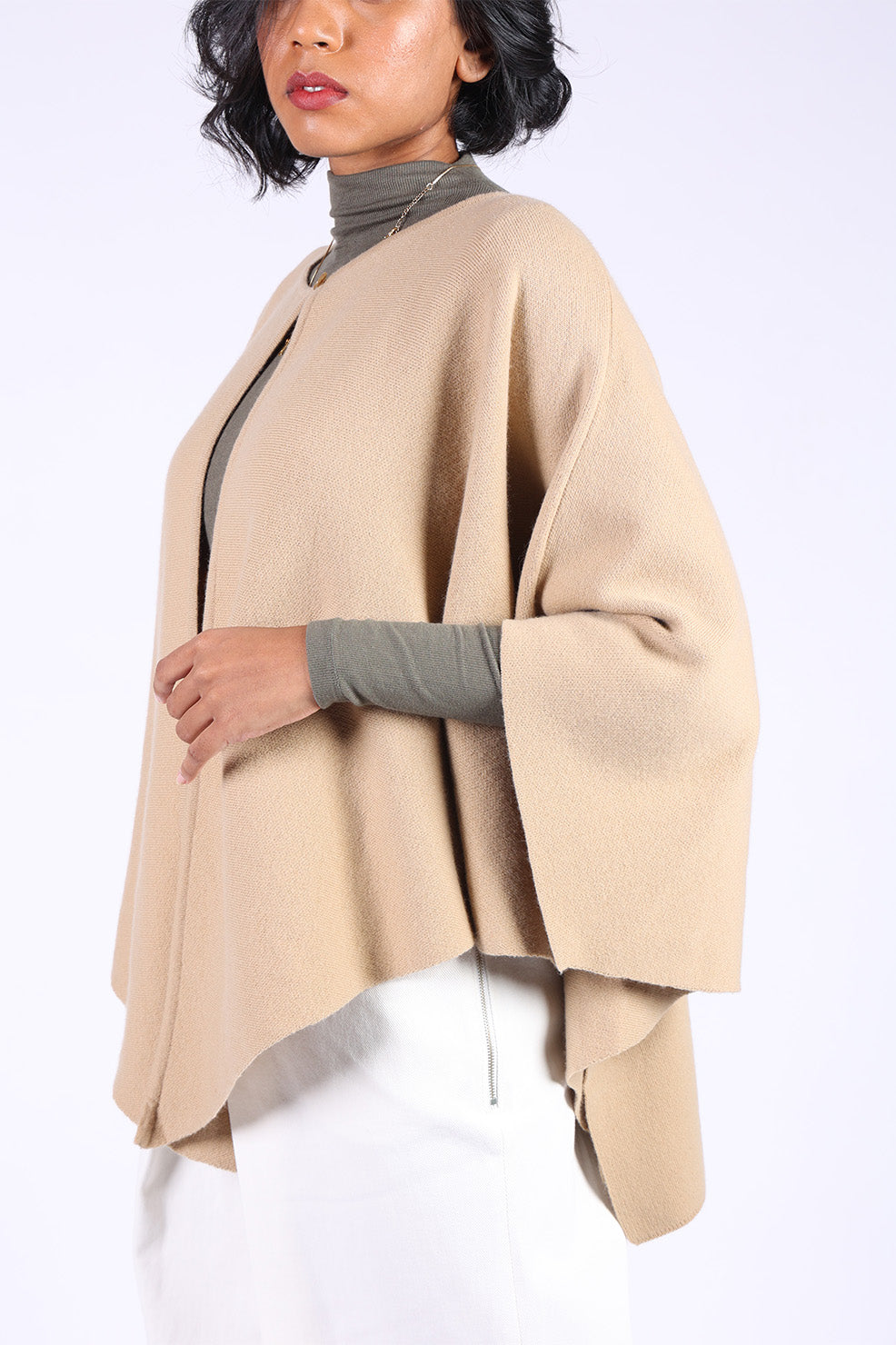 Beige Cardigan Style Poncho