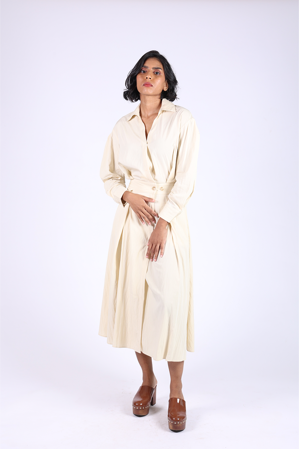 Beige Wrap Full Sleeves Dress