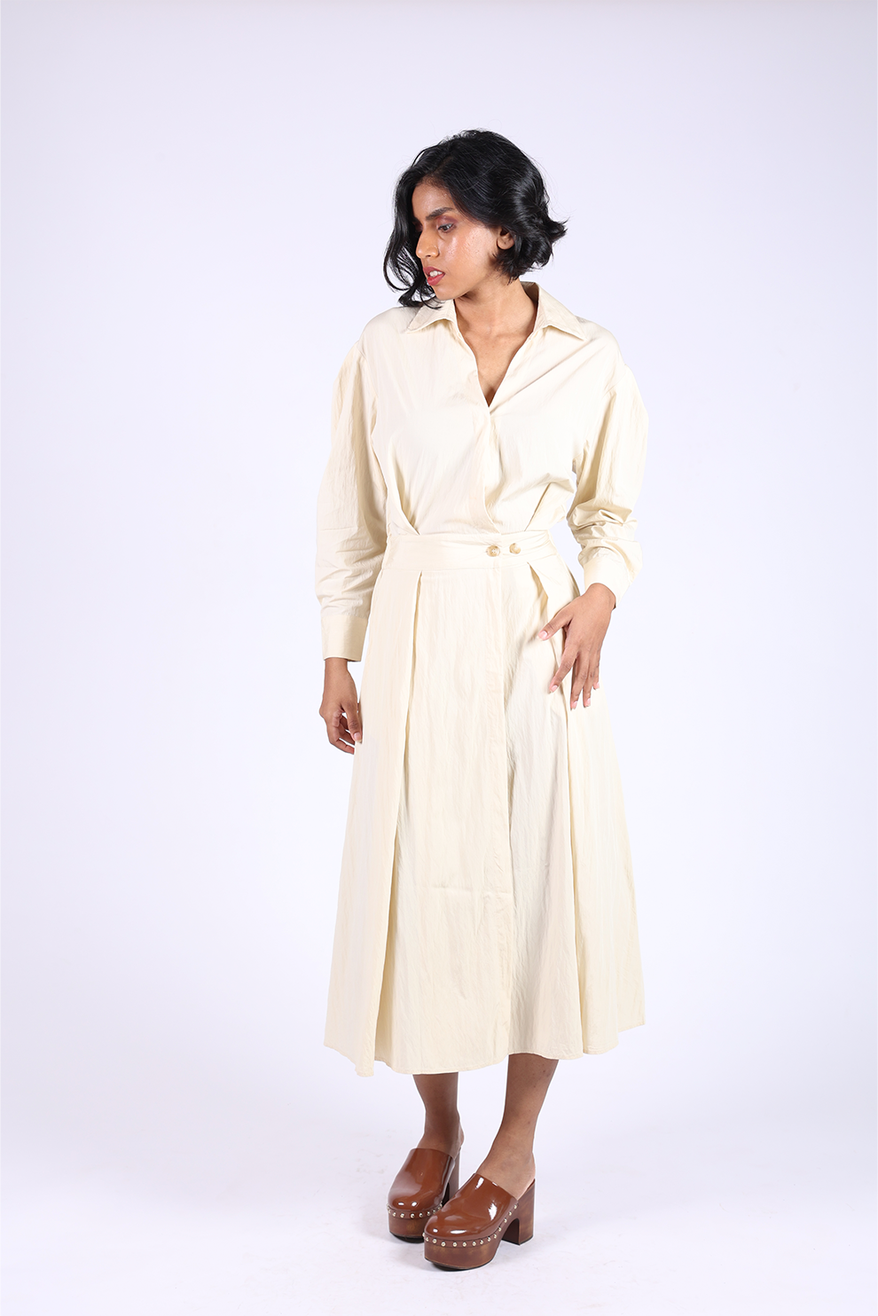 Beige Wrap Full Sleeves Dress