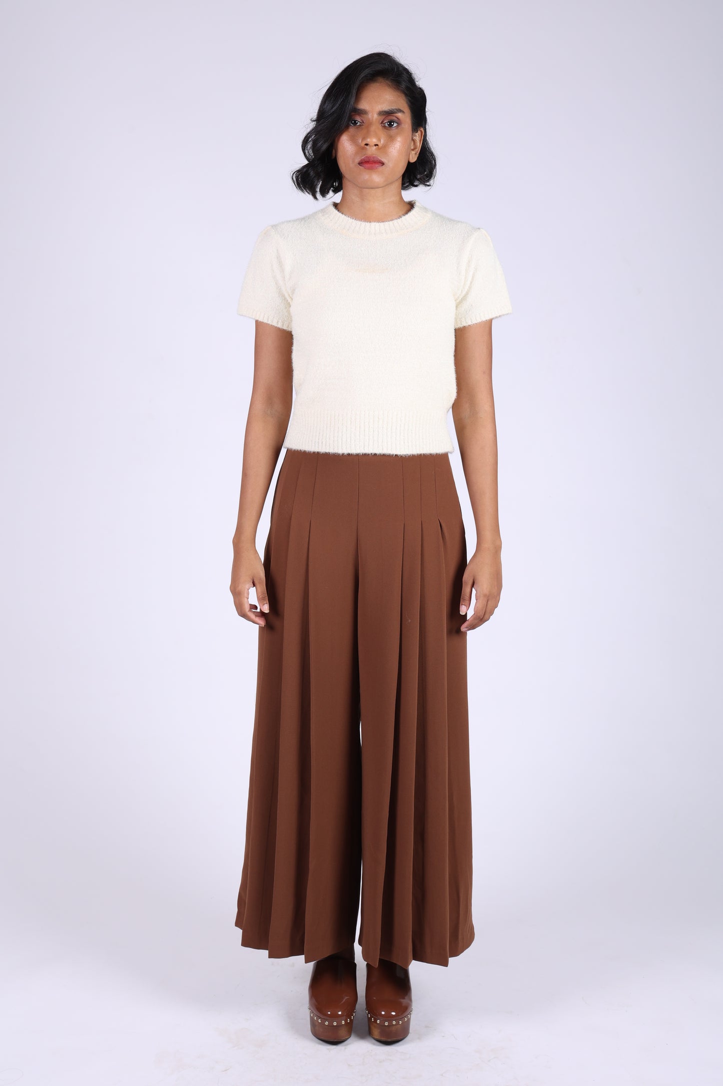 Off-White Cotton Wool Short Sleeves Top