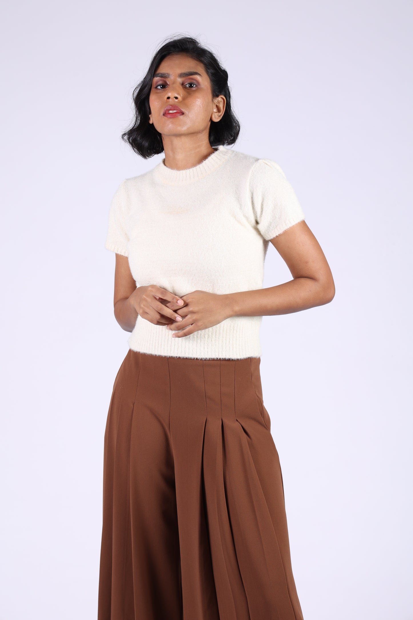 Off-White Cotton Wool Short Sleeves Top