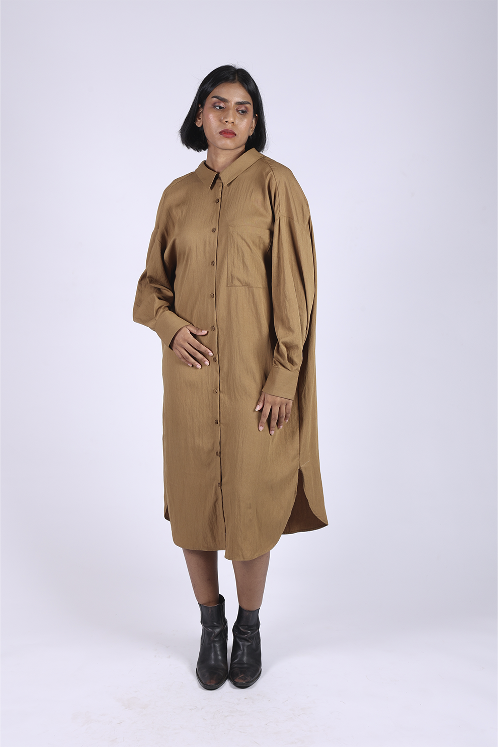 Brown Cotton Long Shirt
