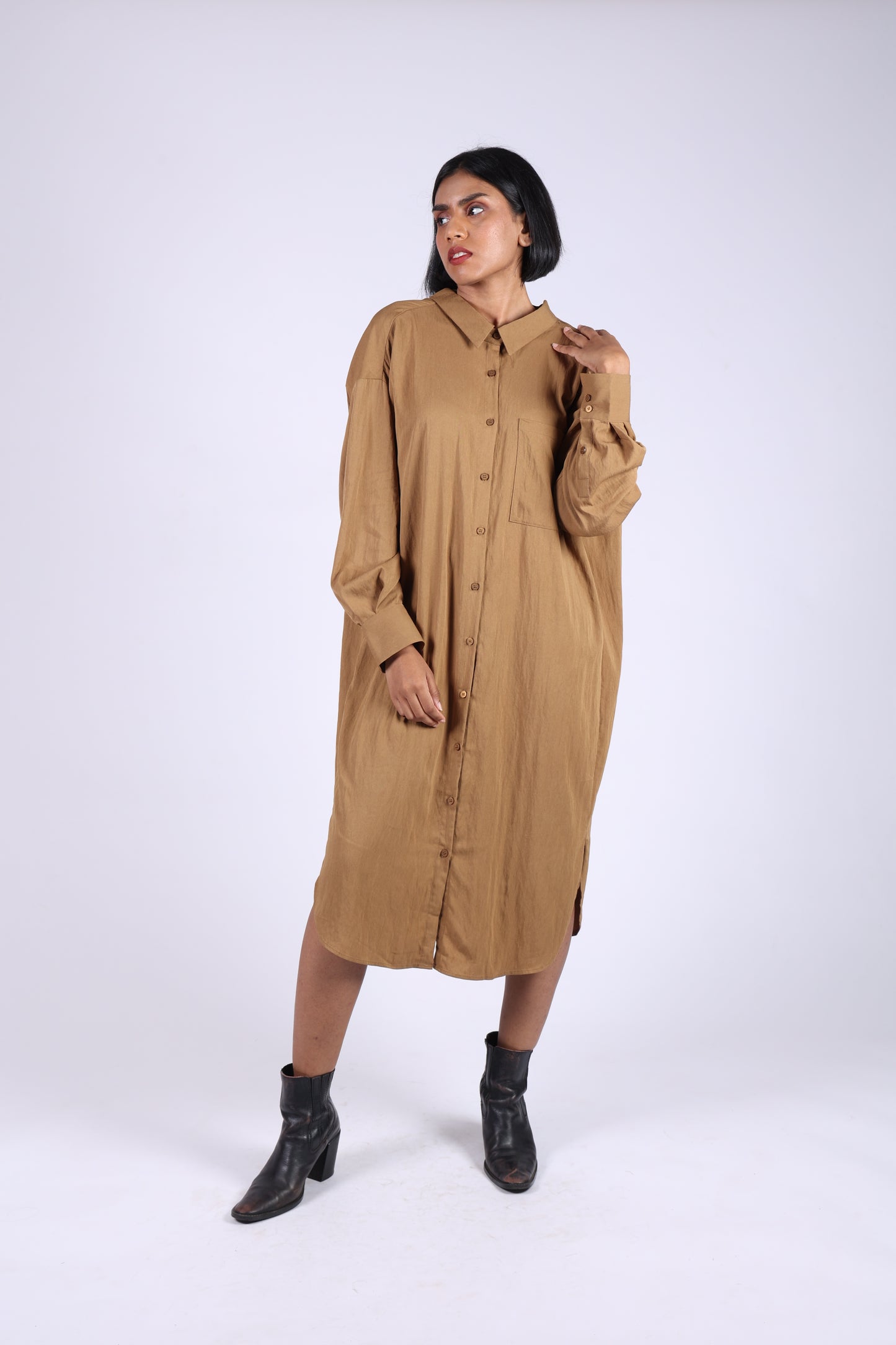 Brown Cotton Long Shirt