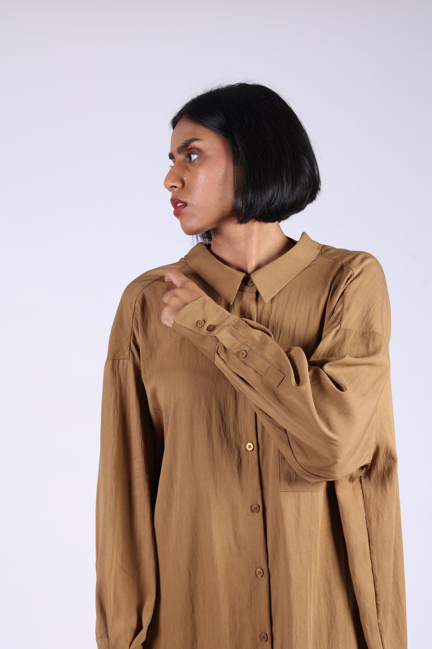 Brown Cotton Long Shirt