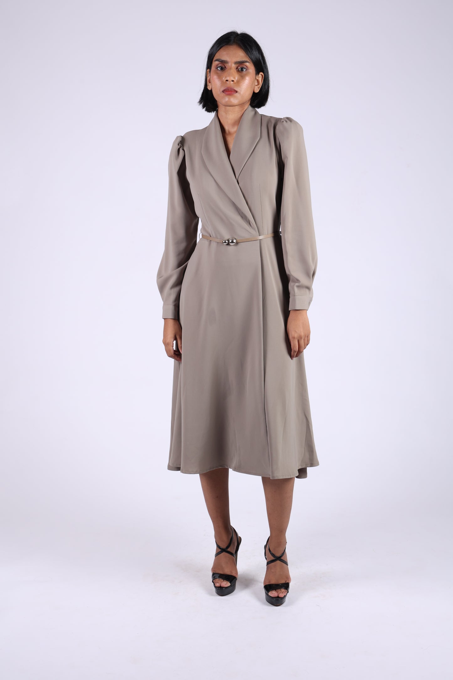 Grey Wrap Flowy Dress