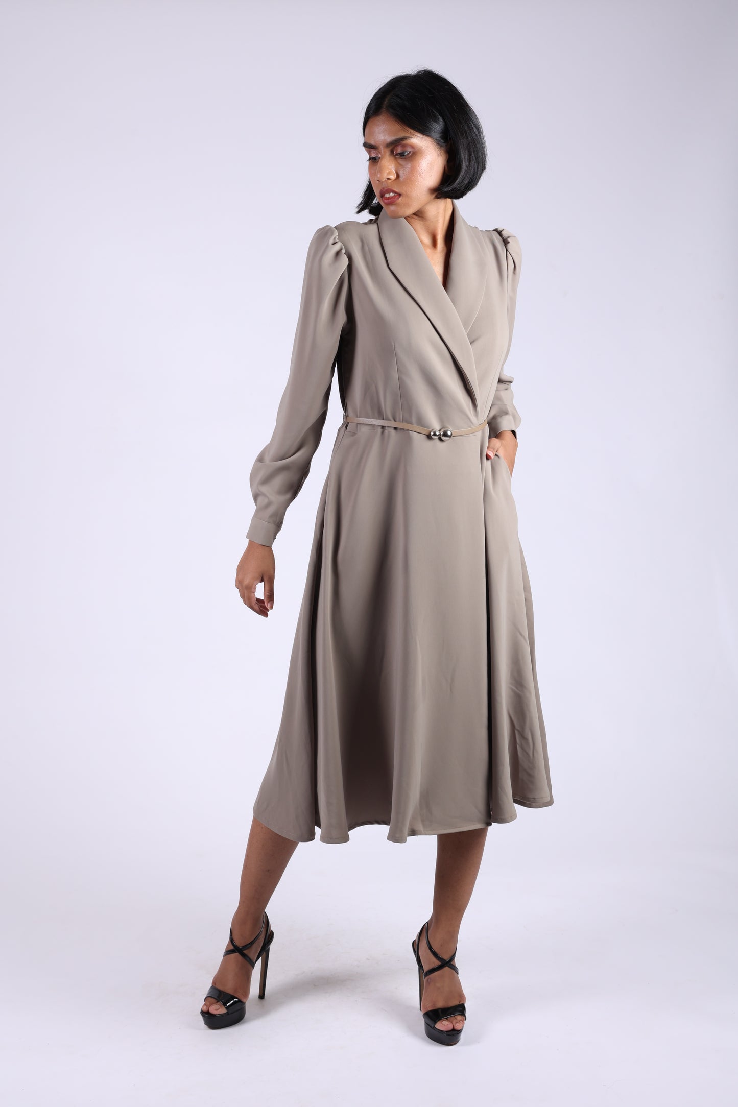 Grey Wrap Flowy Dress