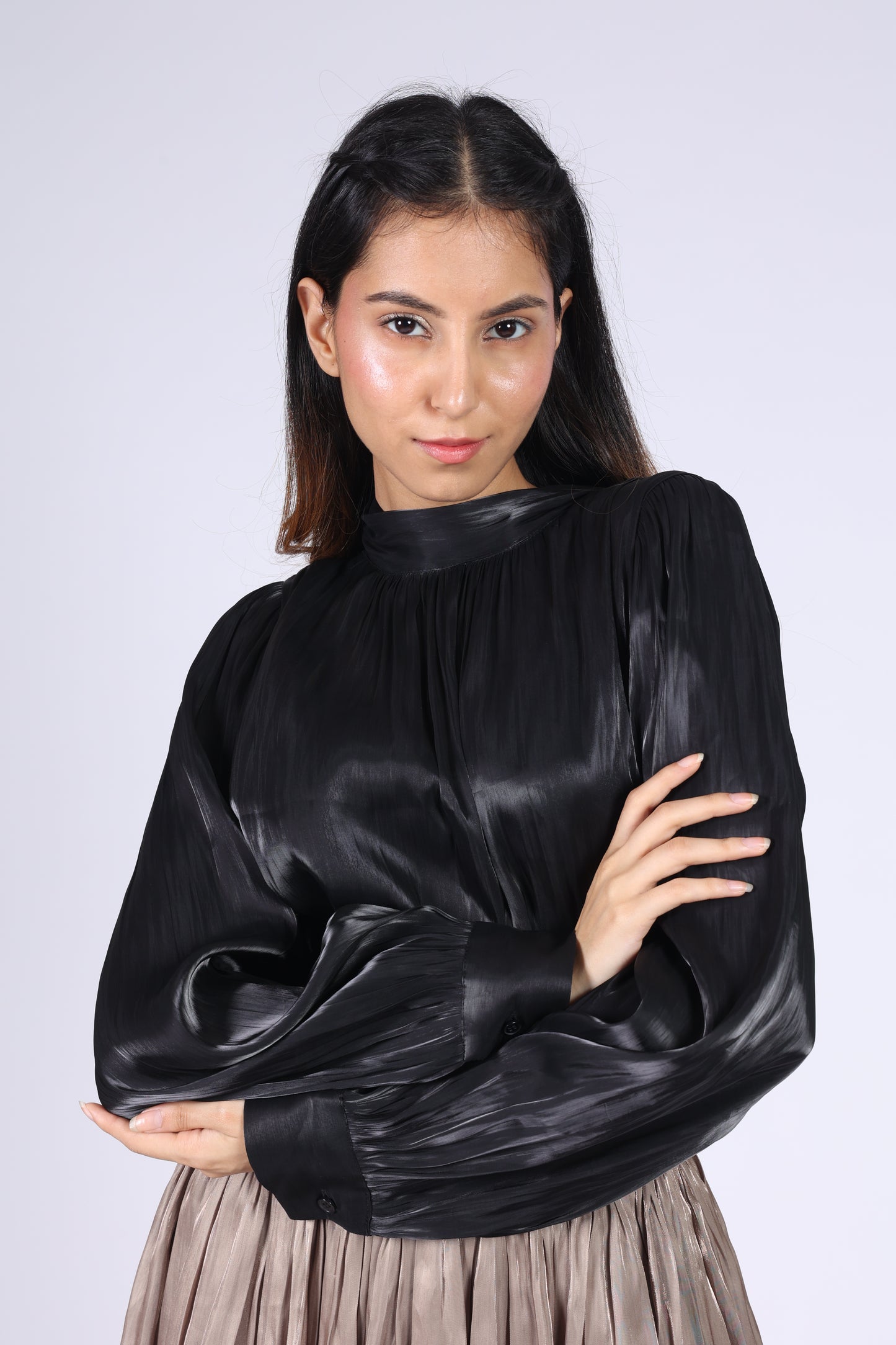 Black Silk Tie-Up Shirt