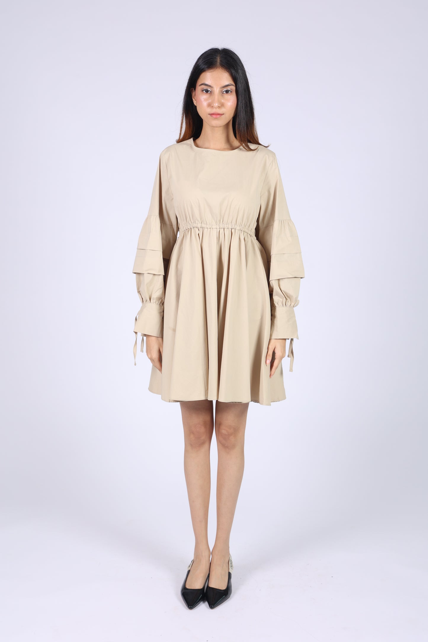 Beige Cotton Short Dress