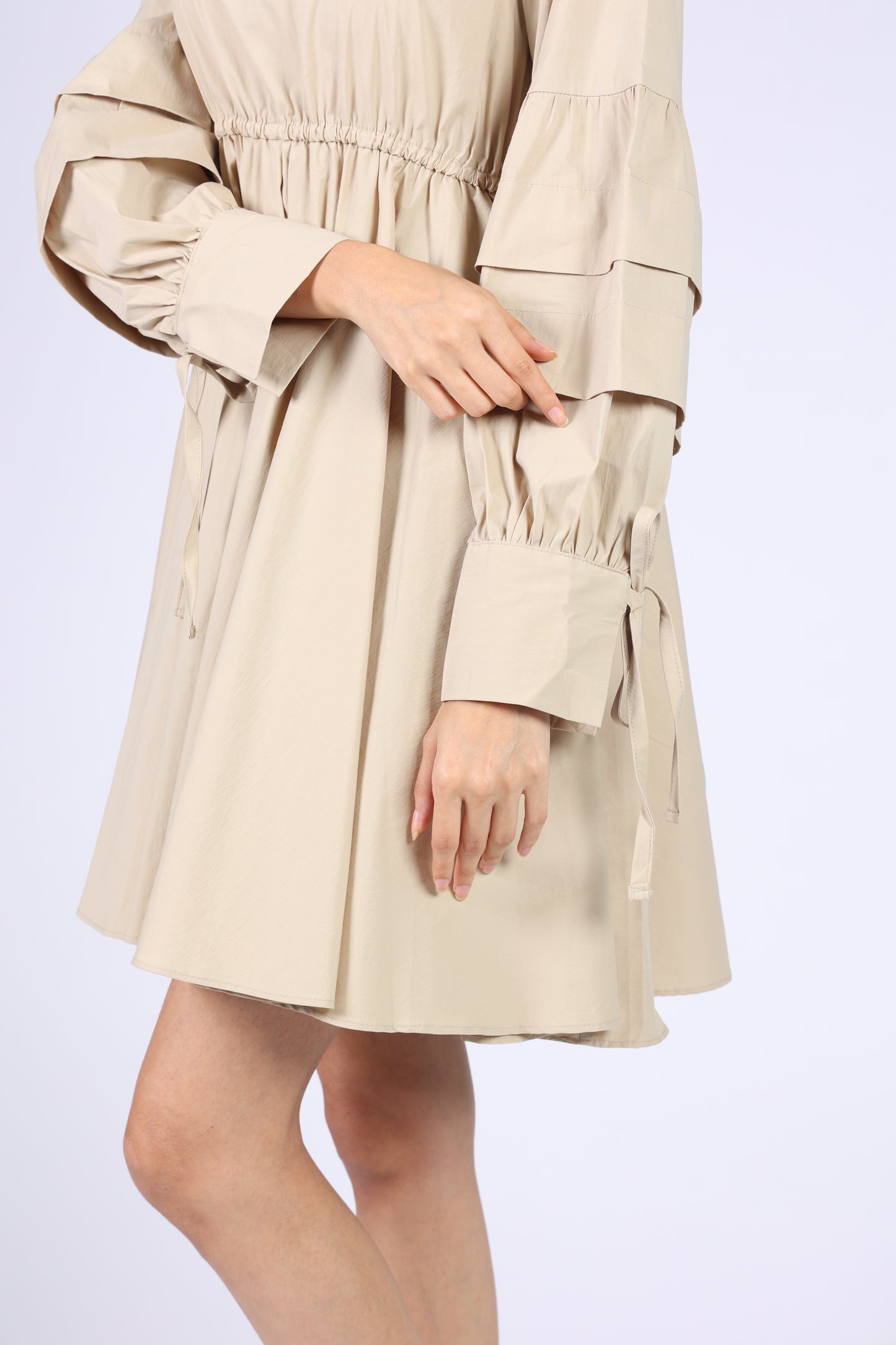 Beige Cotton Short Dress