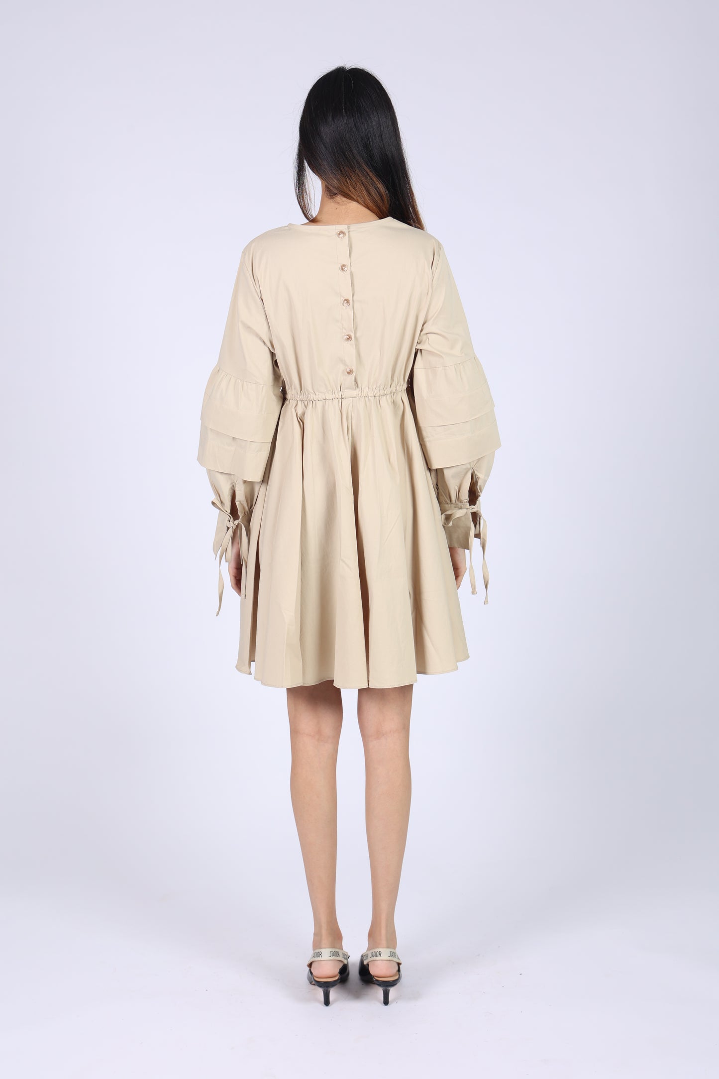 Beige Cotton Short Dress