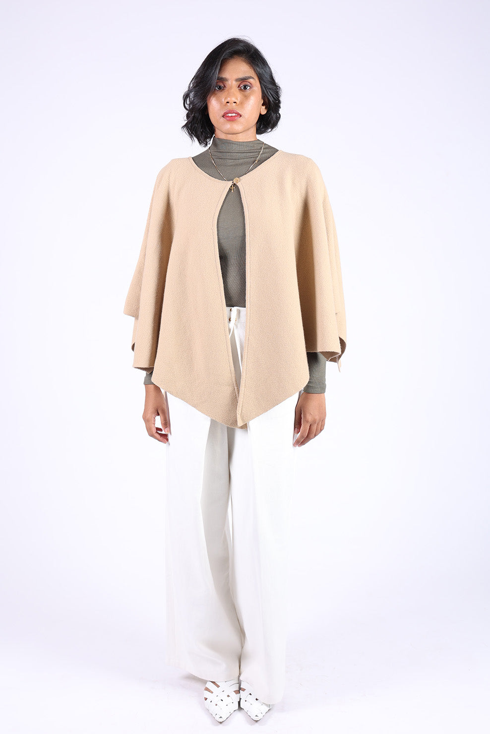 Beige Cardigan Style Poncho