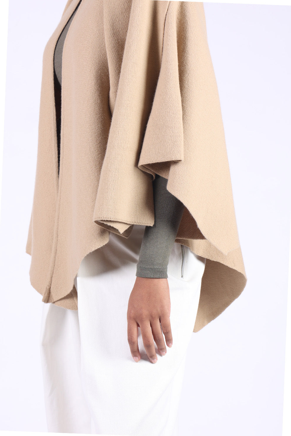 Beige Cardigan Style Poncho