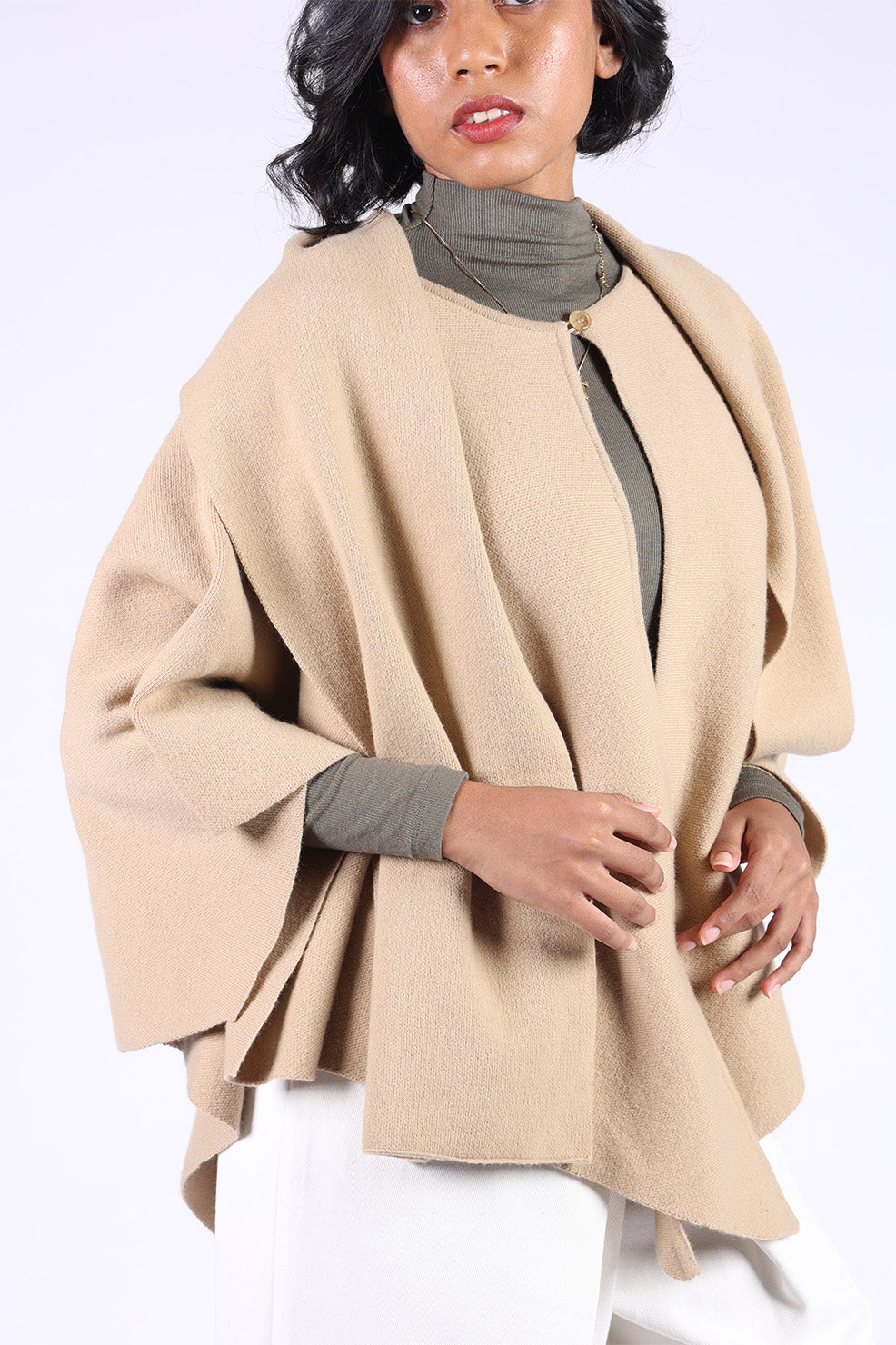 Beige Cardigan Style Poncho