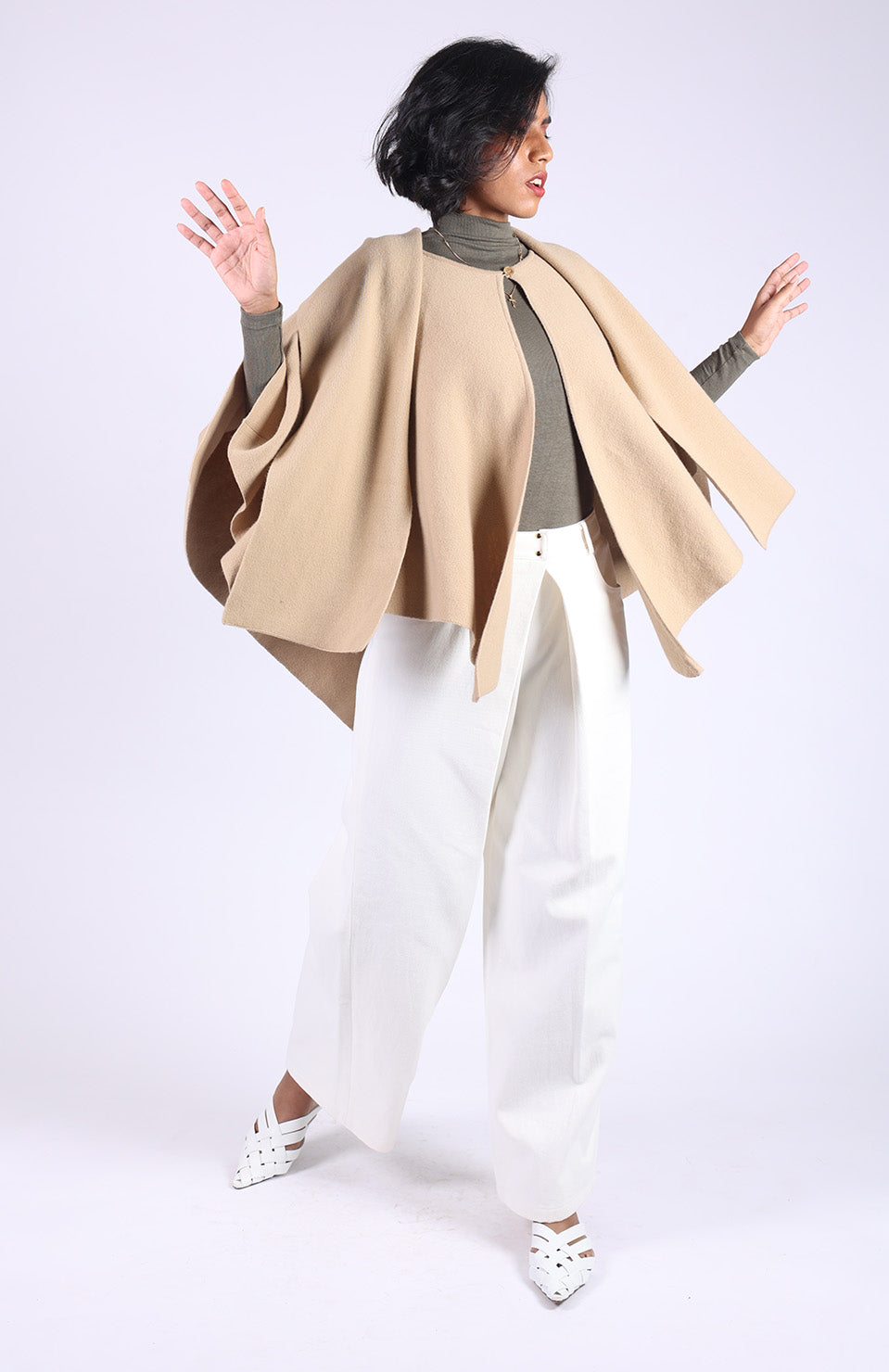 Beige Cardigan Style Poncho