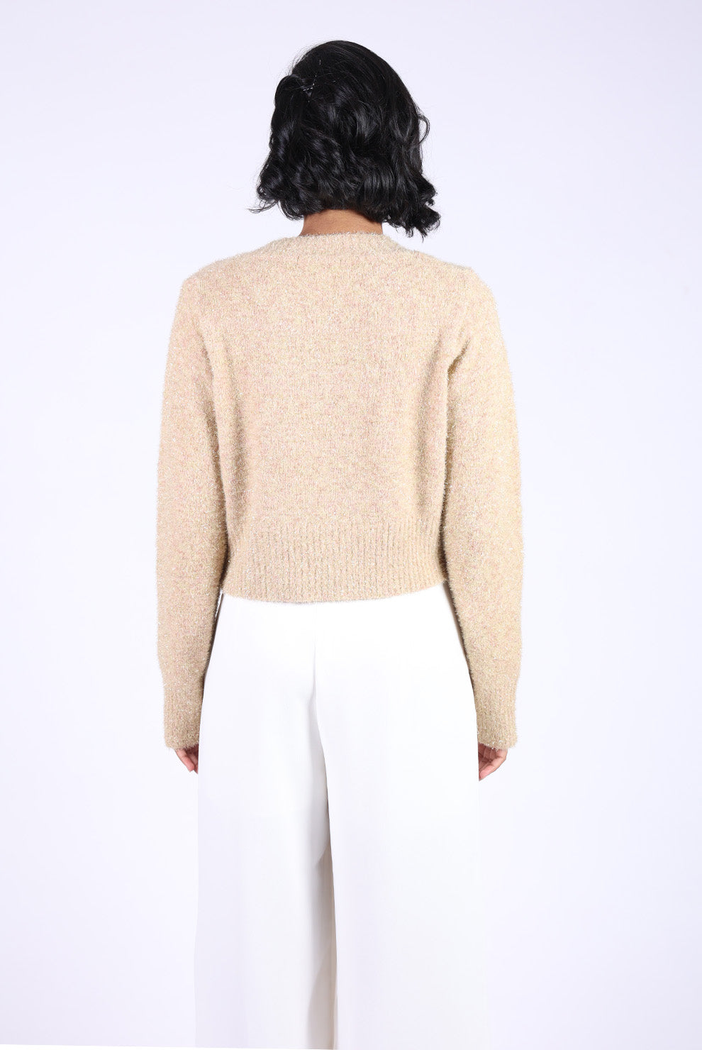 Beige Cotton Woolen Heart Button Sweater