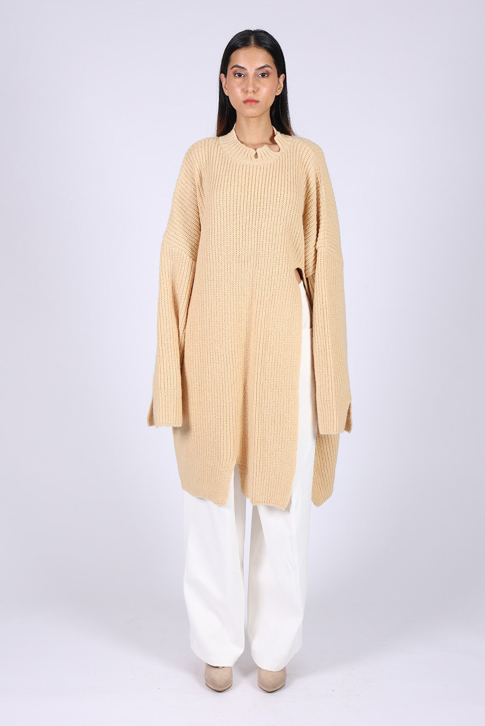 Beige Wool Knitted Sweater