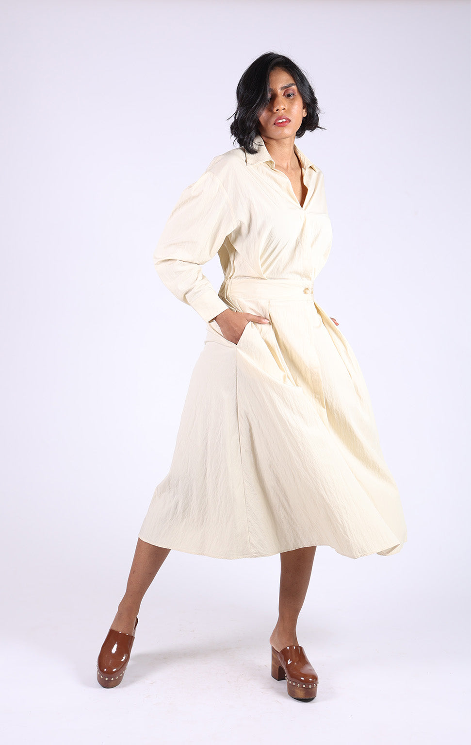 Beige Wrap Full Sleeves Dress