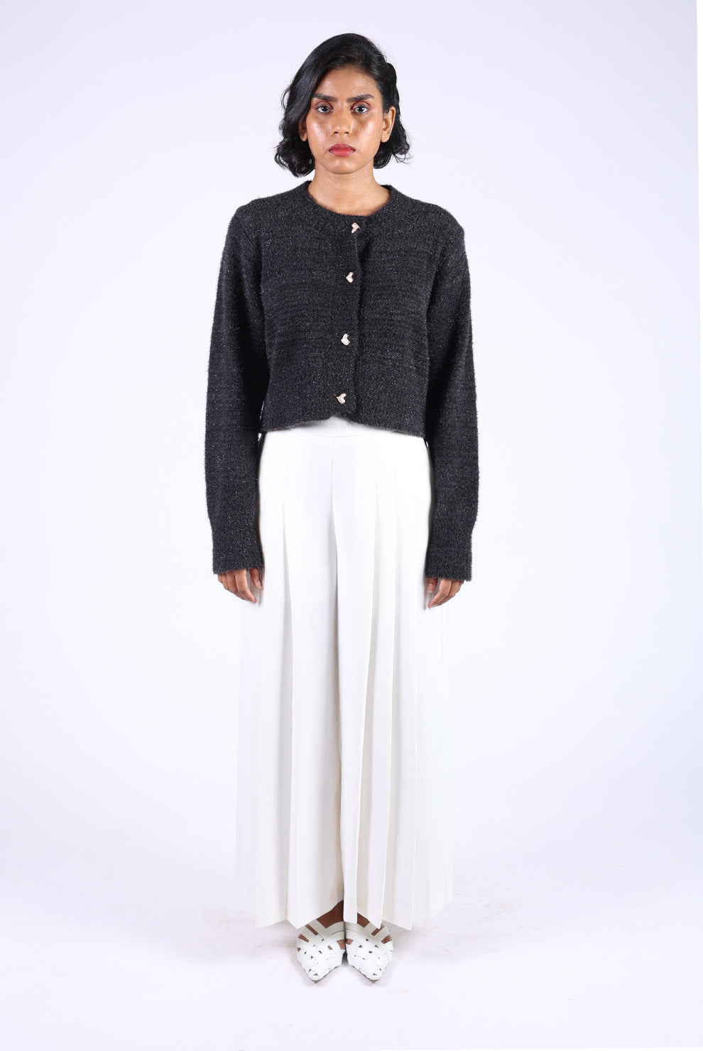 Black Cotton Wool Heart Button Sweater