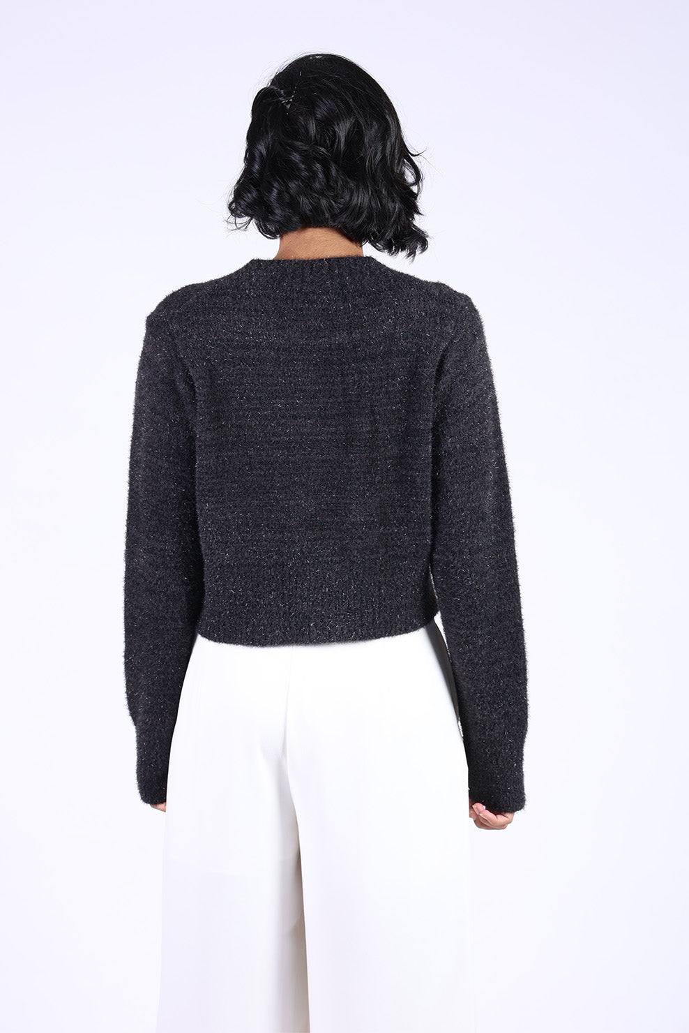 Black Cotton Wool Heart Button Sweater