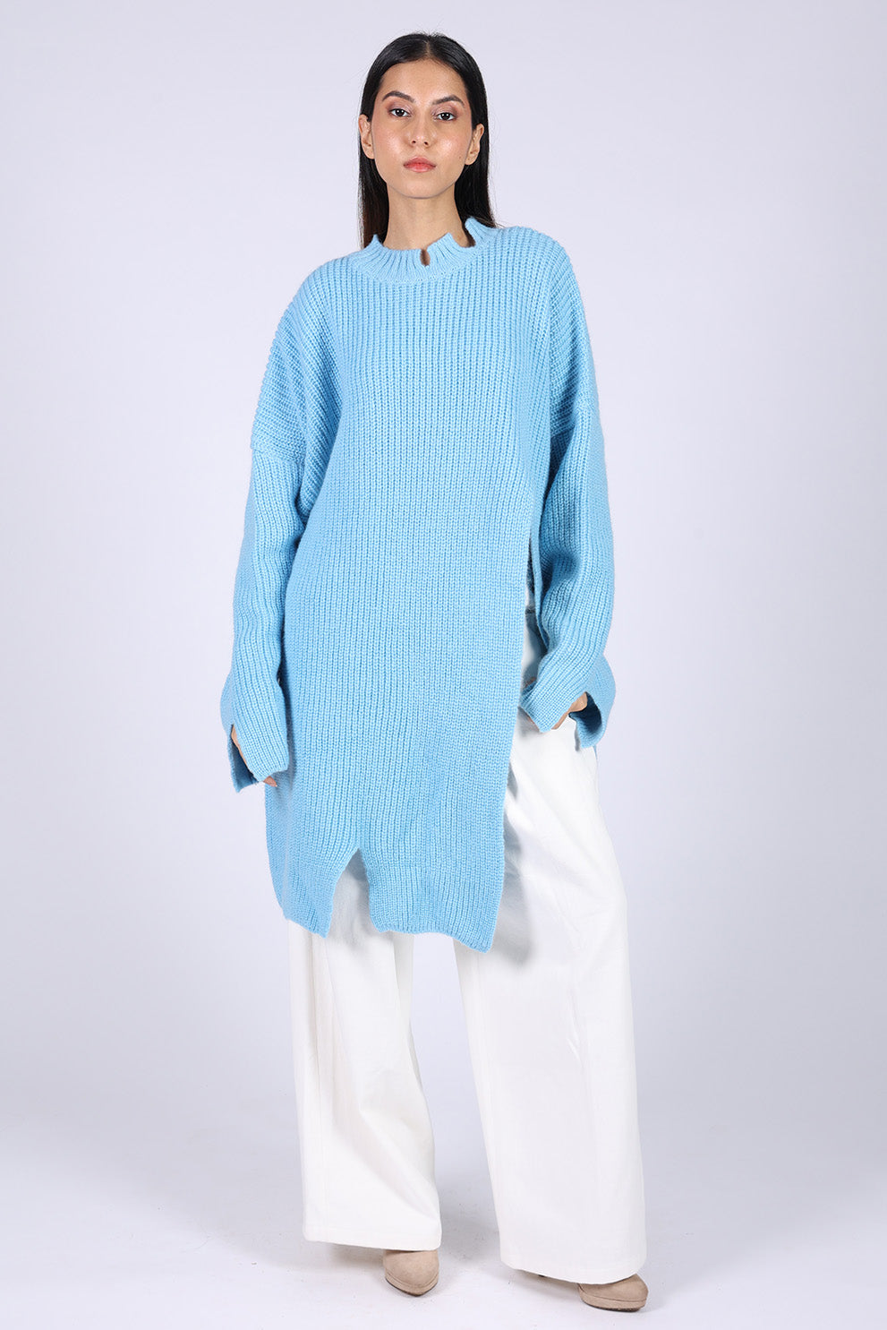 Blue Wool Knitted Sweater