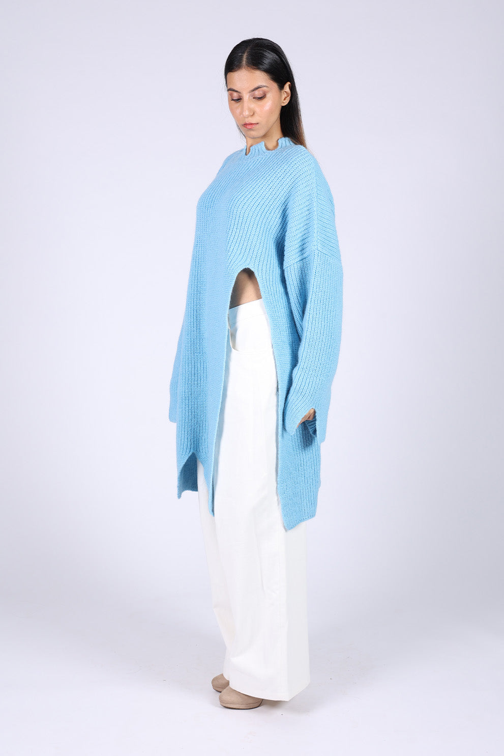 Blue Wool Knitted Sweater