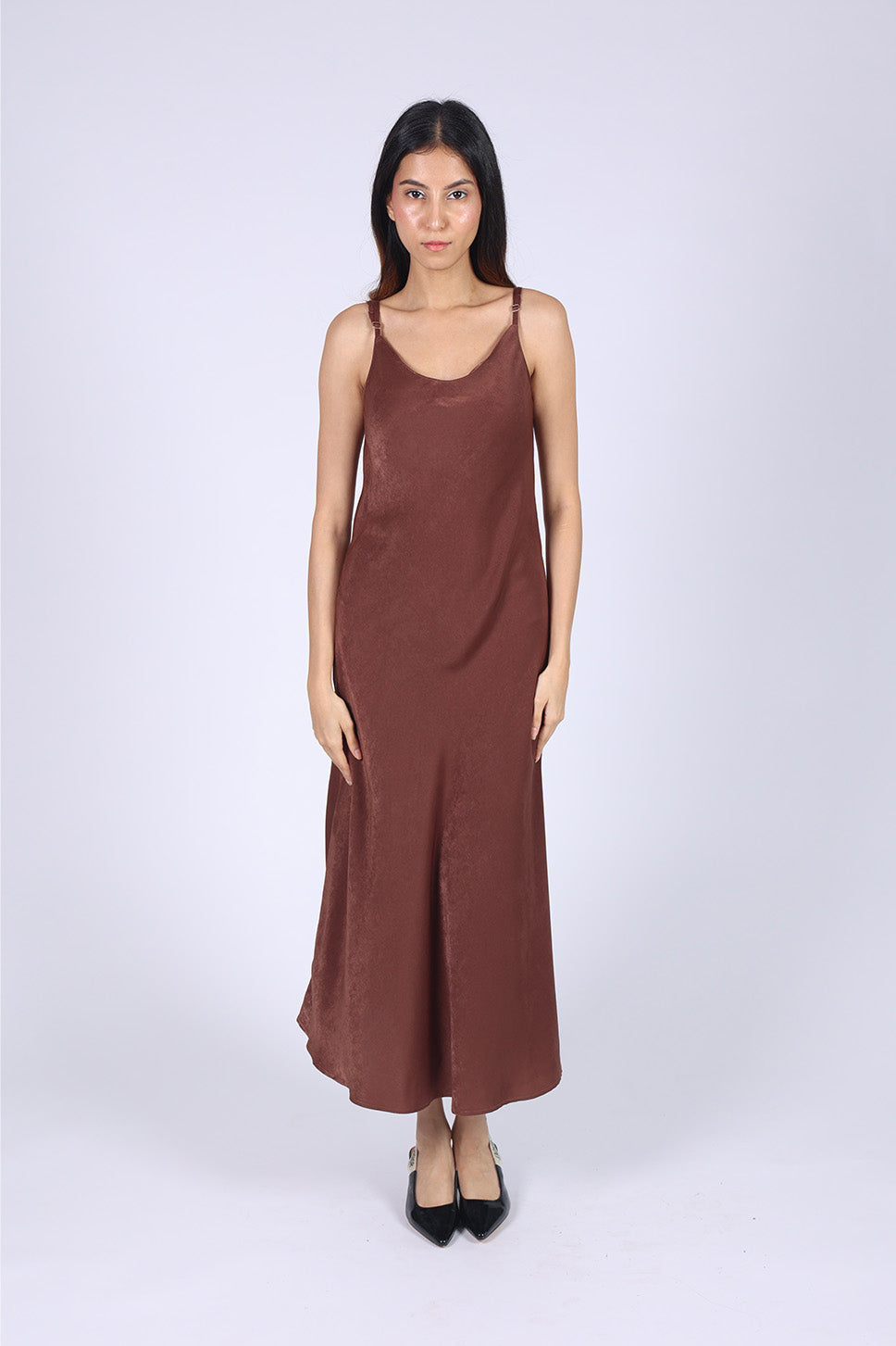 Brown Satin Slip Dress