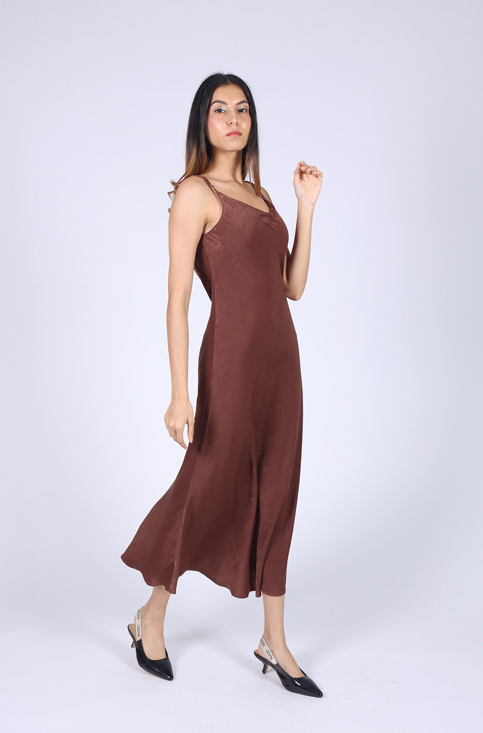 Brown Satin Slip Dress