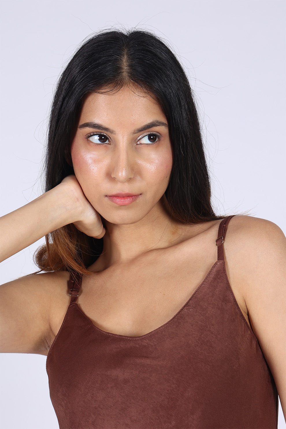 Brown Satin Slip Dress