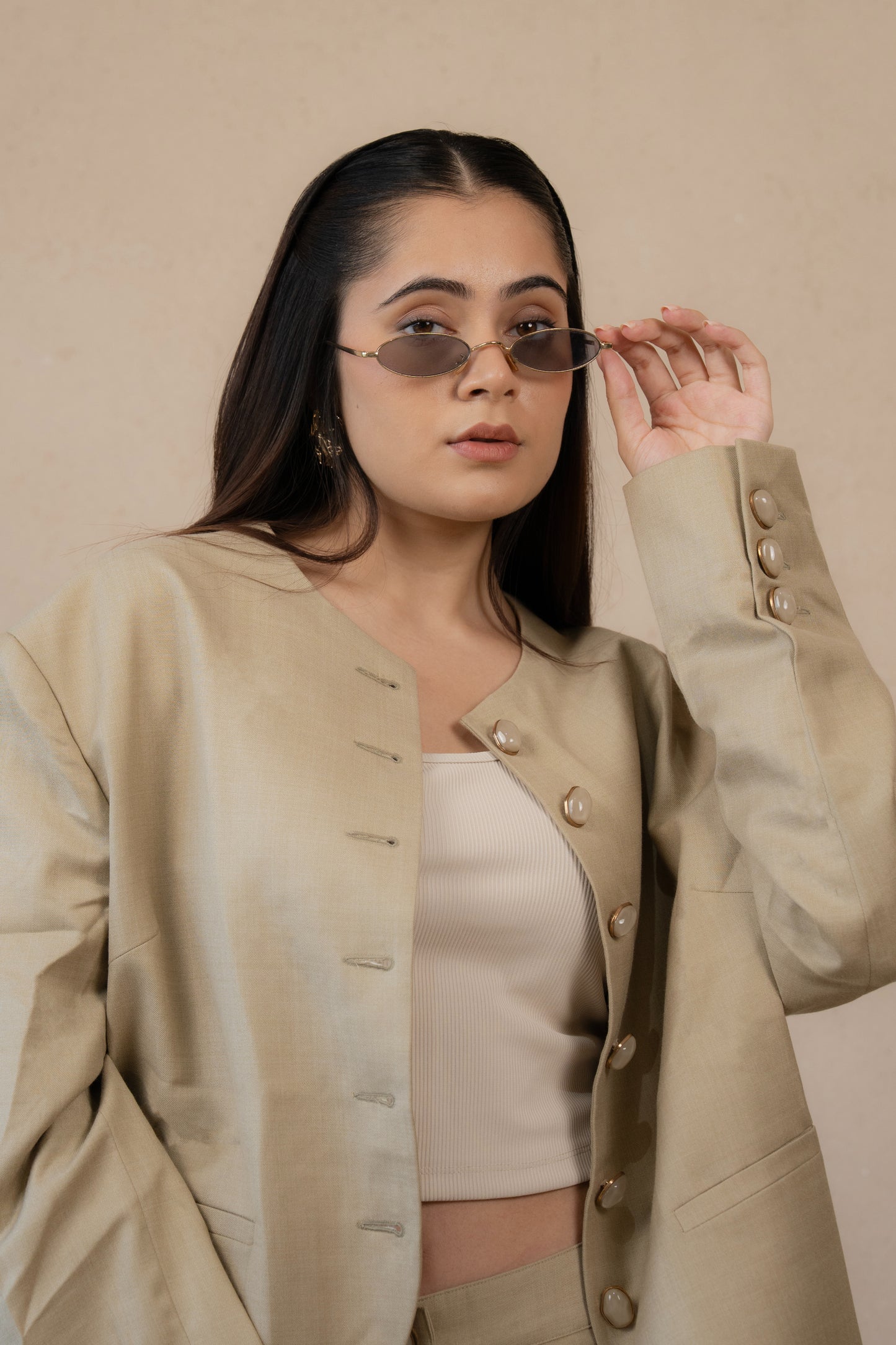 SANS Asymmetric Buttoned Jacket & Skirt Set -Desert Sage