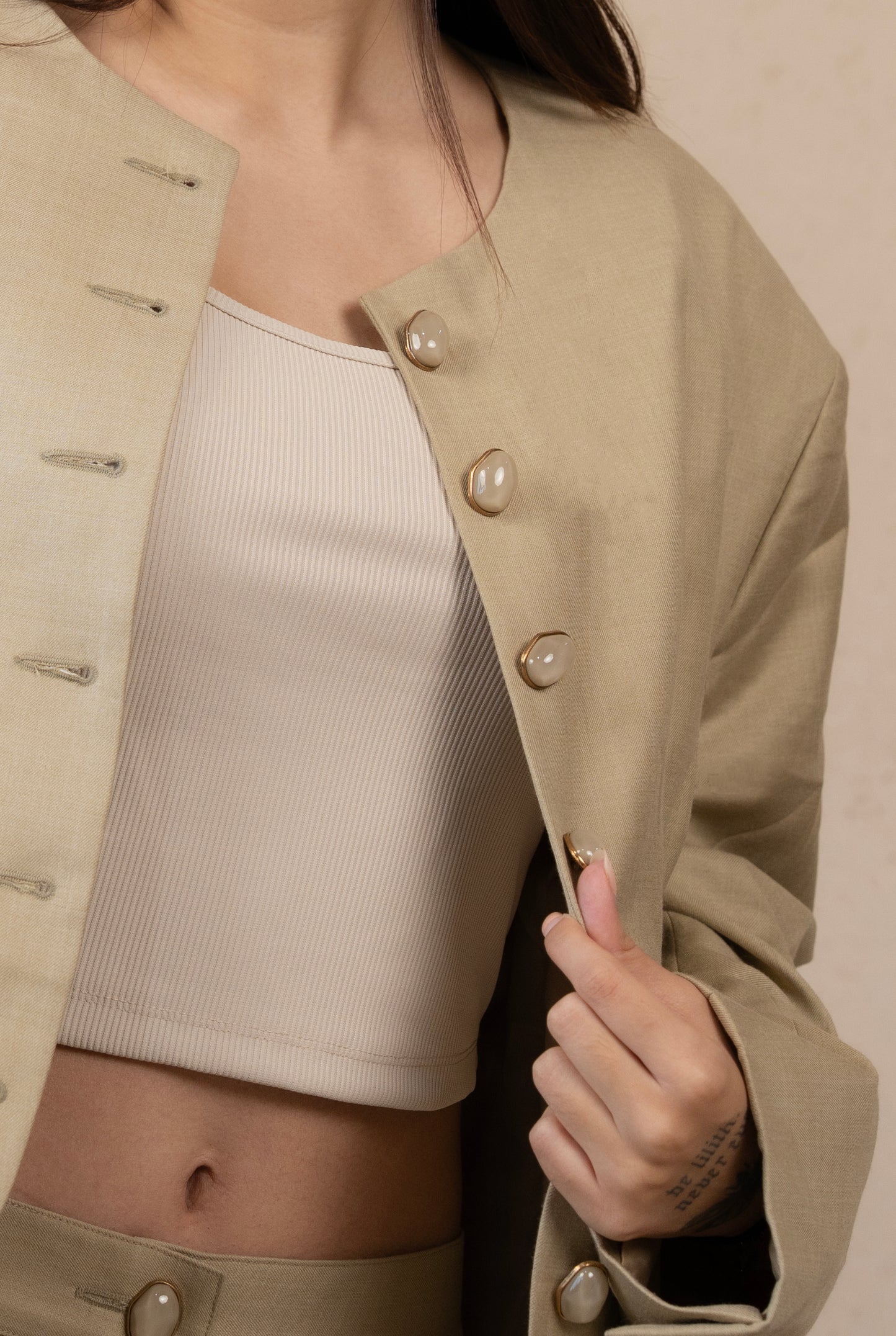 SANS Asymmetric Buttoned Jacket & Skirt Set -Desert Sage