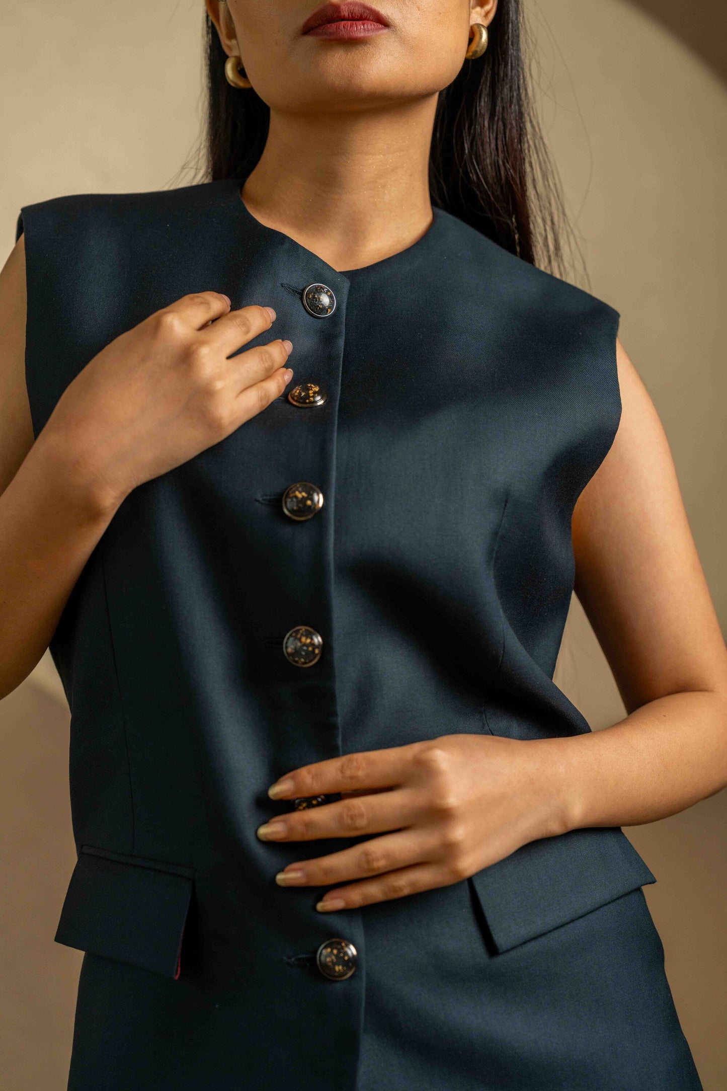Sans Sleeveless Structured Formal Blazer set – Deep Teal