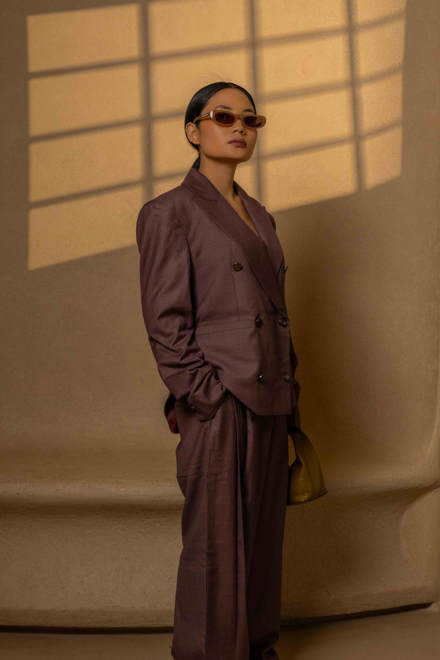 SANS Tailored Double-Breasted Purple Suit Set -Plum Noir