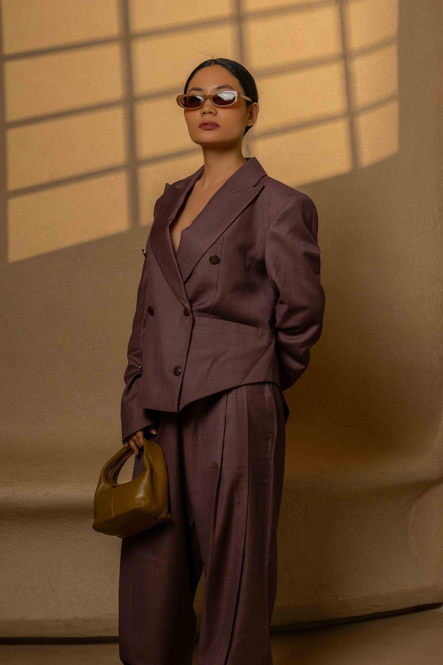 SANS Tailored Double-Breasted Purple Suit Set -Plum Noir