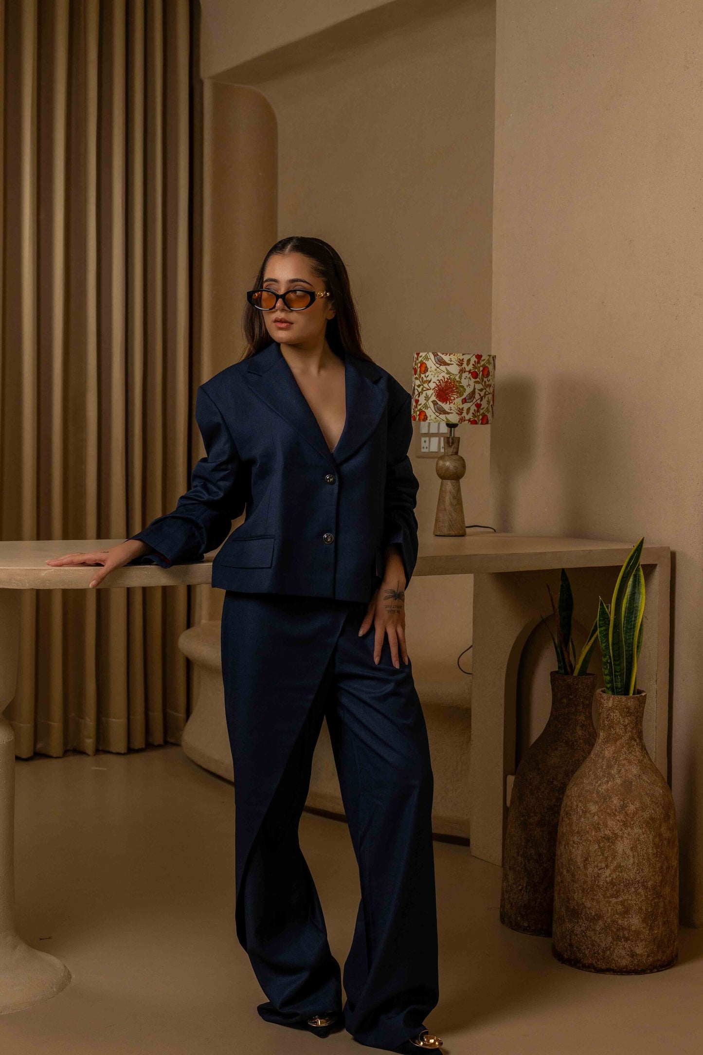 The Archivist – Navy Blue Mocha Blazer Set