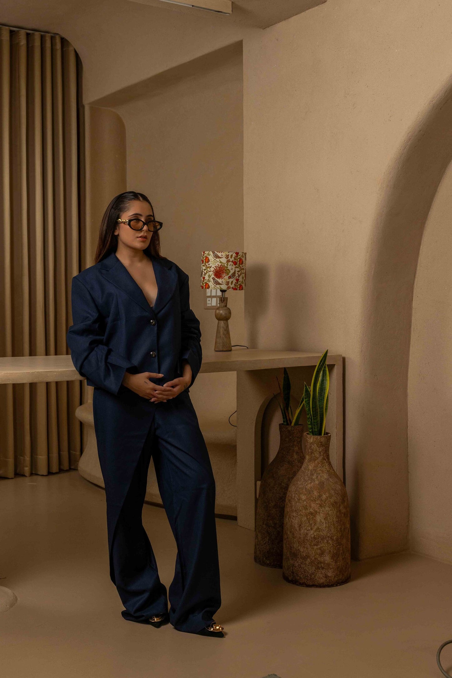 The Archivist – Navy Blue Mocha Blazer Set