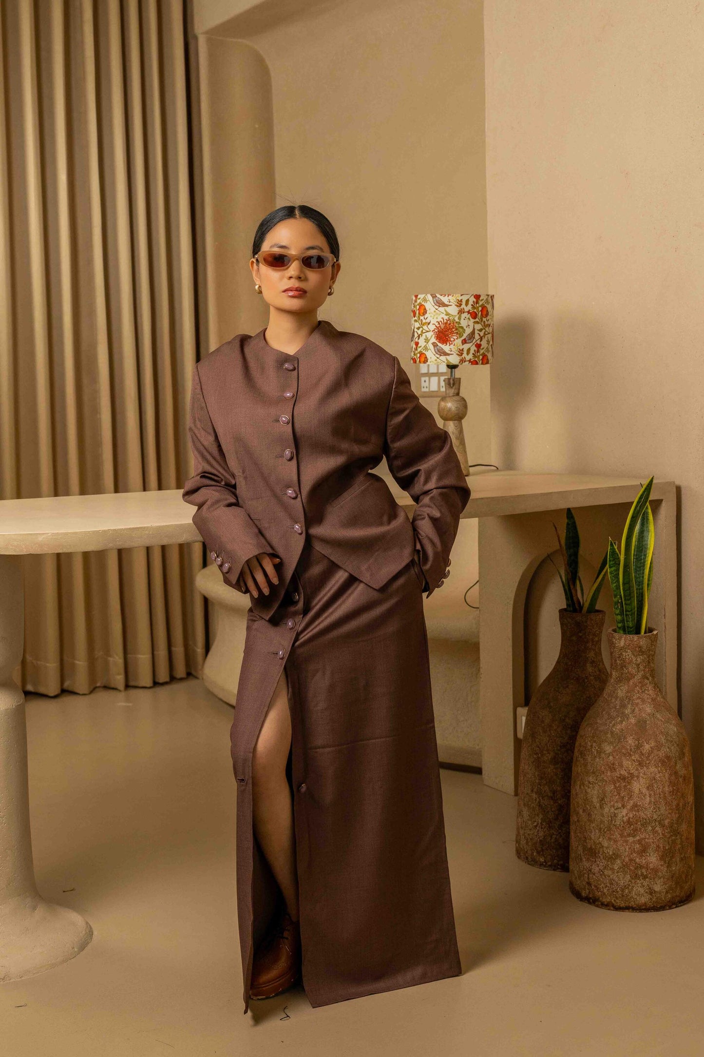 SANS Midnight Elegance Purple Blazer & Skirt Co-ord