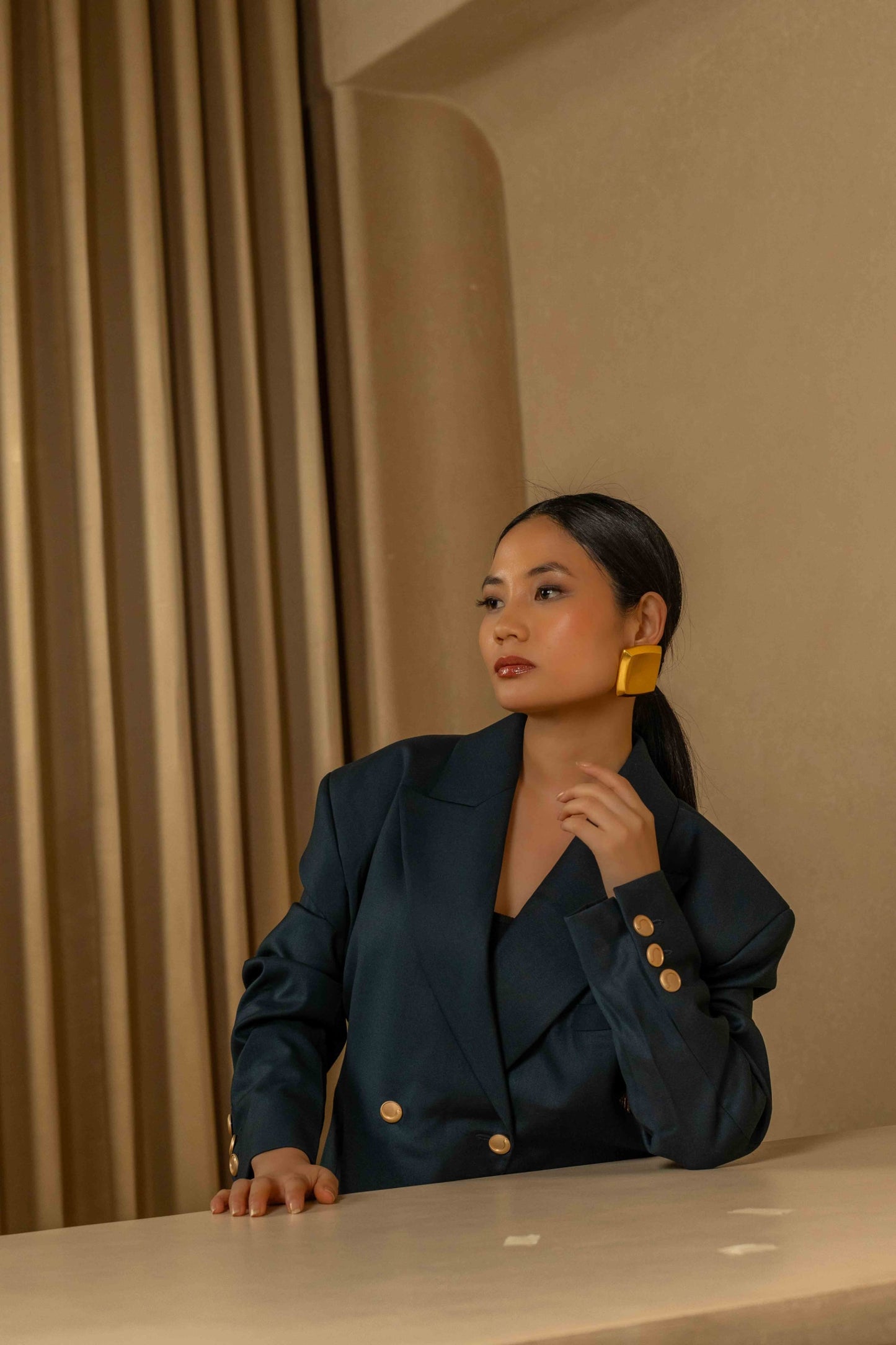SANS Double-Breasted Structured Suit Set -Noir with Gold Detailing