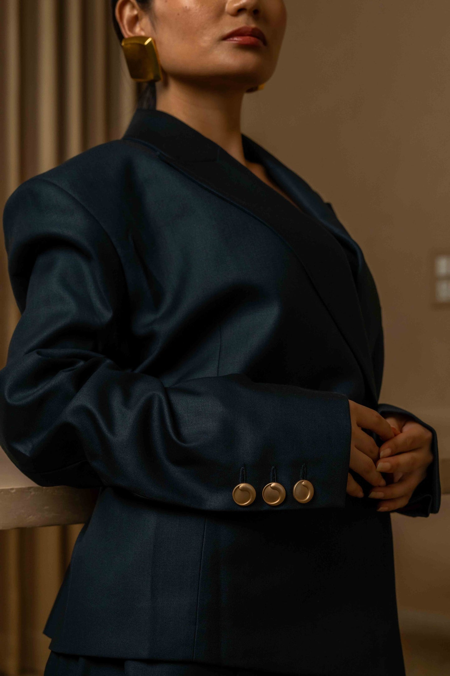 SANS Double-Breasted Structured Suit Set -Noir with Gold Detailing