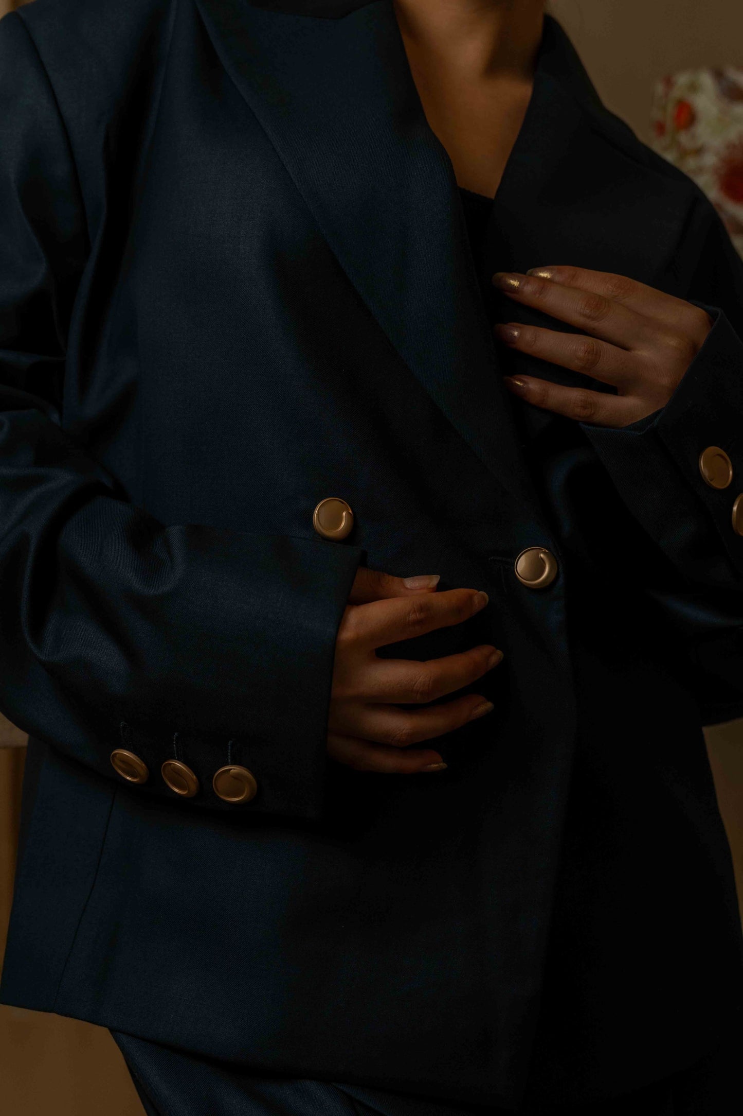 SANS Double-Breasted Structured Suit Set -Noir with Gold Detailing