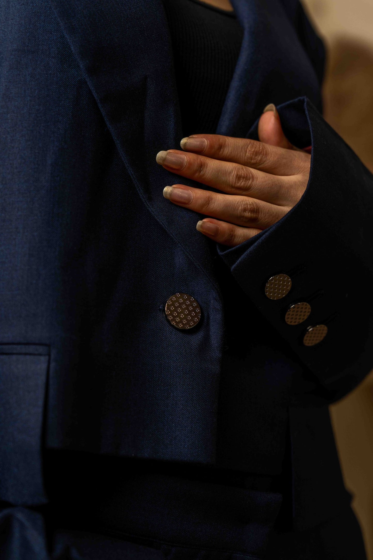 SANS Cropped Blazer & Overlap Trouser Set -Midnight Navy