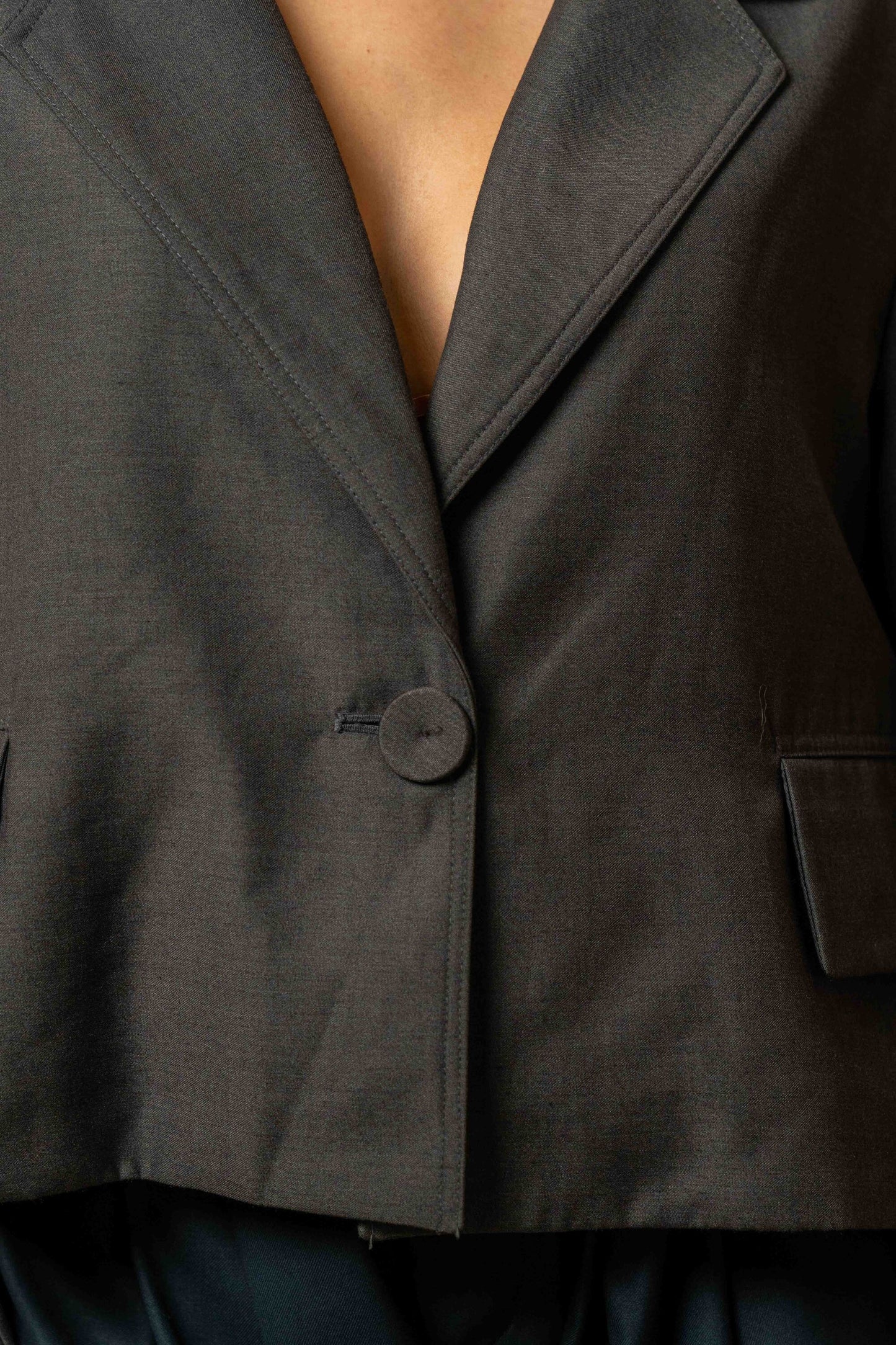 Cropped Oversized Blazer -Grey