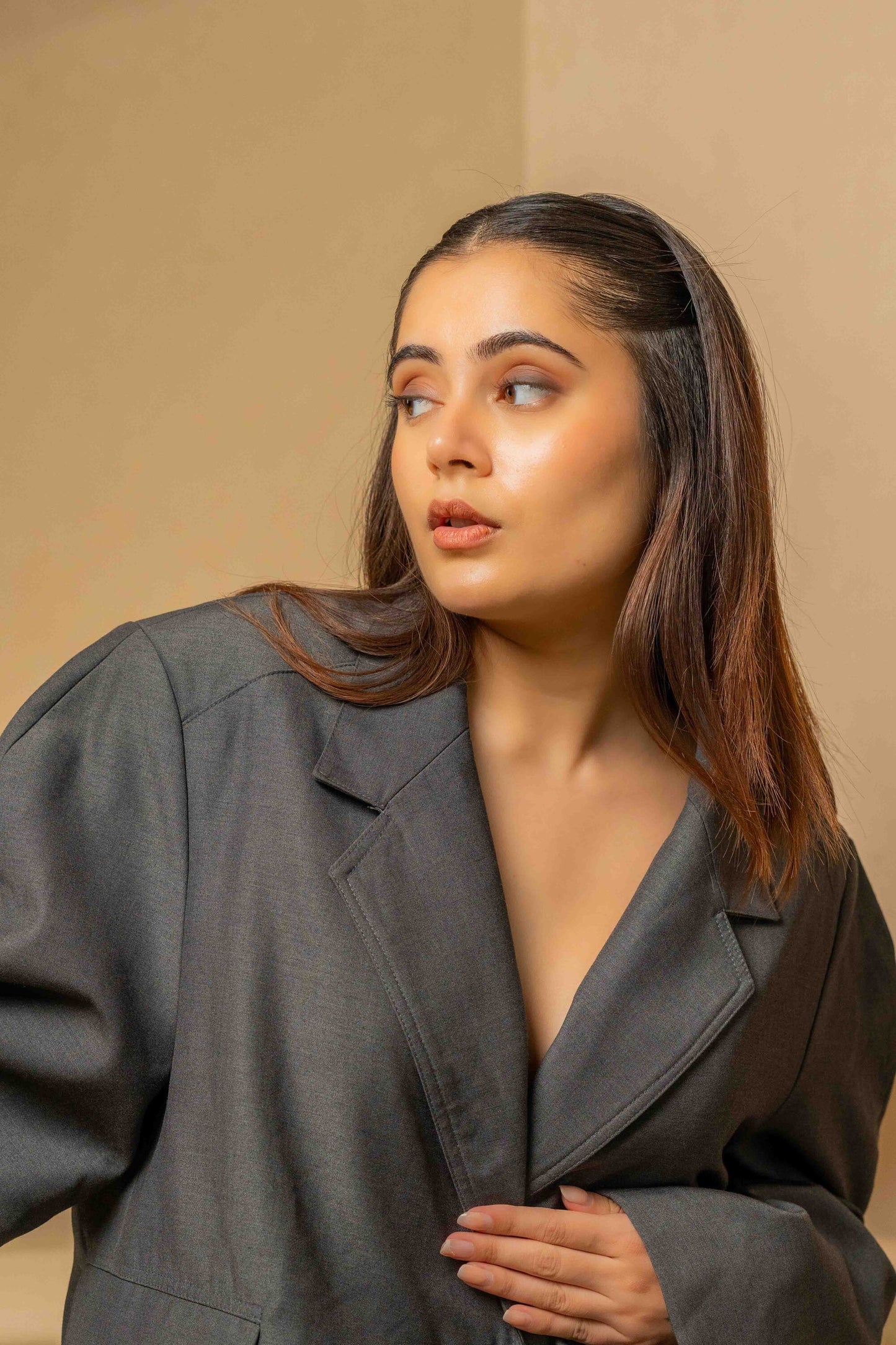 Cropped Oversized Blazer -Grey