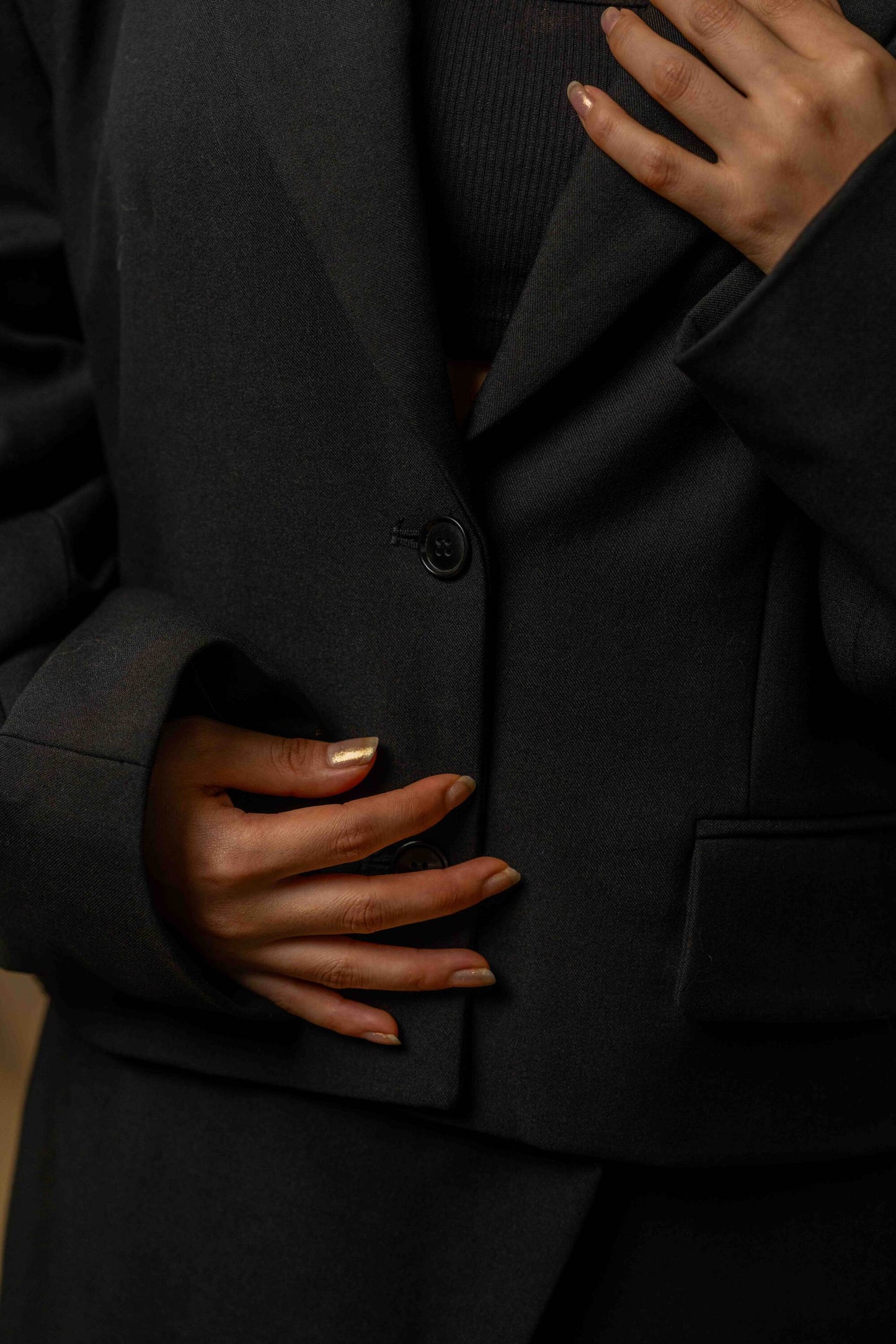 Midnight Edge Cropped Blazer Set – Black