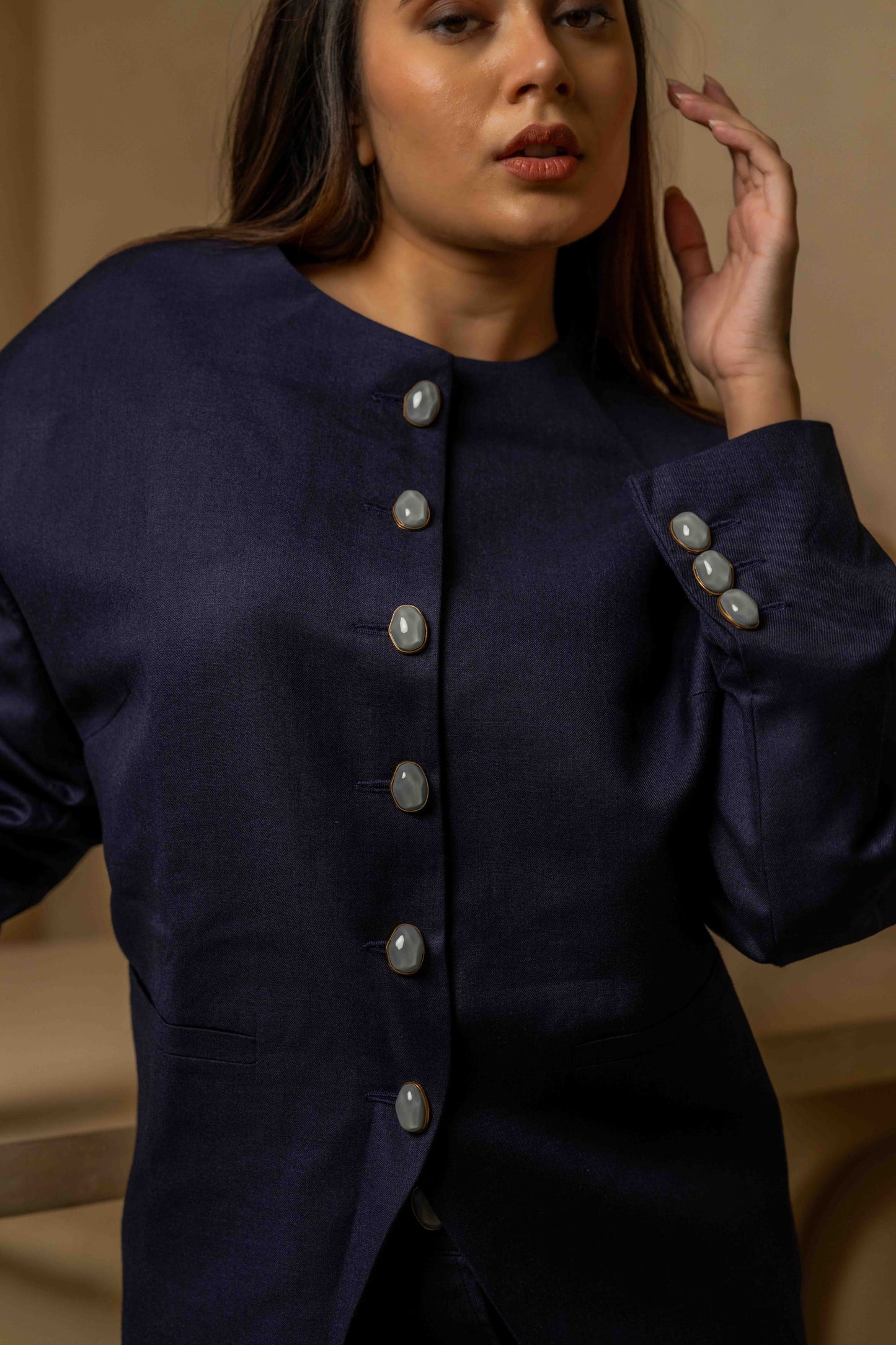 SANS Midnight Elegance Navy Blue Blazer & Skirt Co-ord