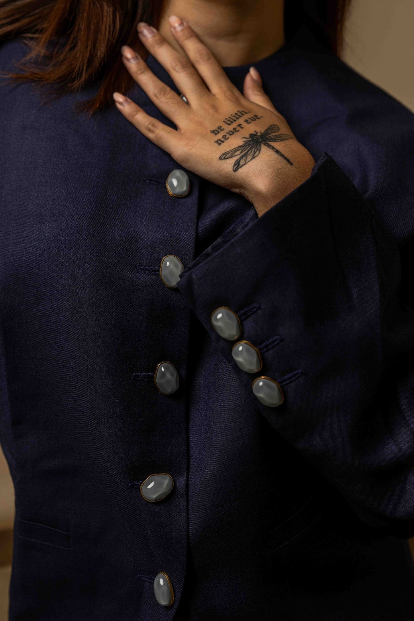 SANS Midnight Elegance Navy Blue Blazer & Skirt Co-ord